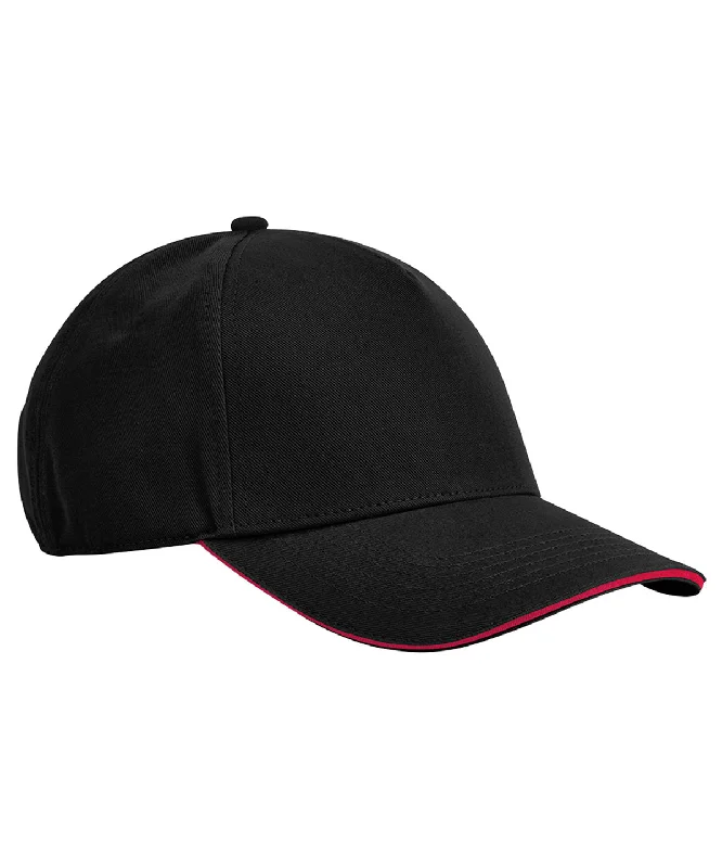 Black/Classic Red - EarthAware® classic organic cotton 5-panel cap – sandwich peak