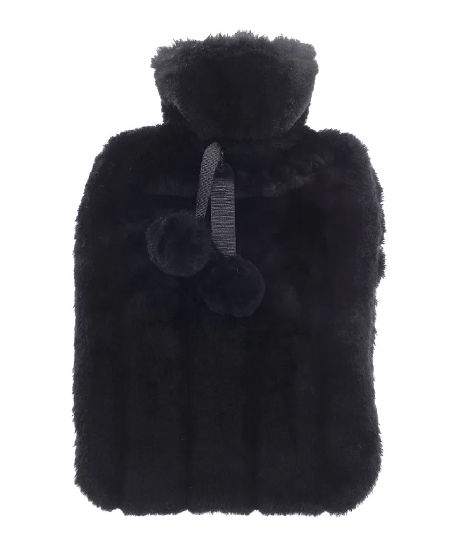 Black - Luxury classic faux fur hot water bottle and cover