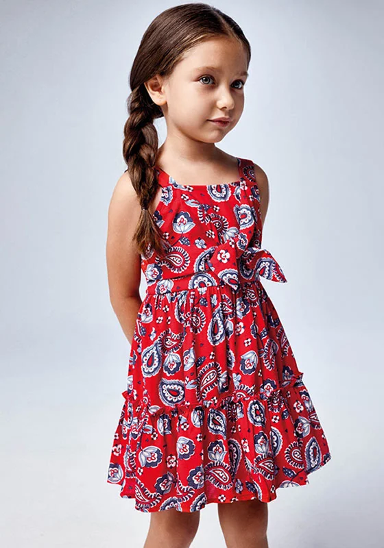 Mayoral Girls Flower Print Strap Dress, Red