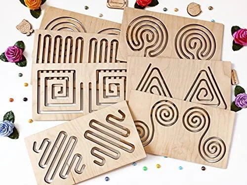 Whittlewud Pack of 7 Montessori Stencil Set, Montessori educational Toy, Writing stencil Toys Pre-Writing Board Montessori Educational (7Pcs)