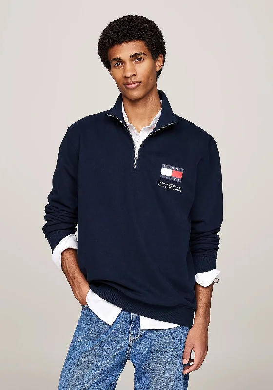 Tommy Jeans Logo Half Zip Sweatshirt, Dark Night Navy