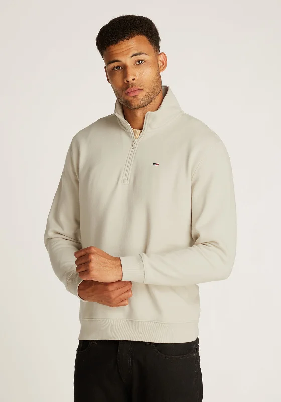 Tommy Jeans Badge Quarter Zip Sweatshirt, Newsprint Beige