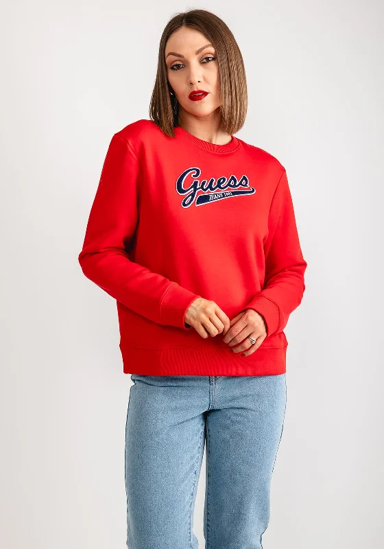 Guess Womens Script Logo Sweatshirt, Red