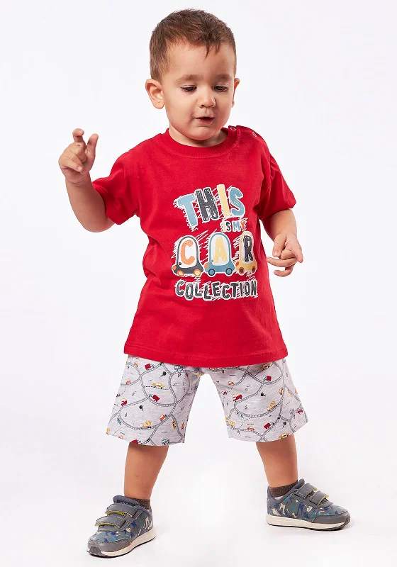 Hashtag Baby Boy Car Collection Tee Short and Hat Set, Red