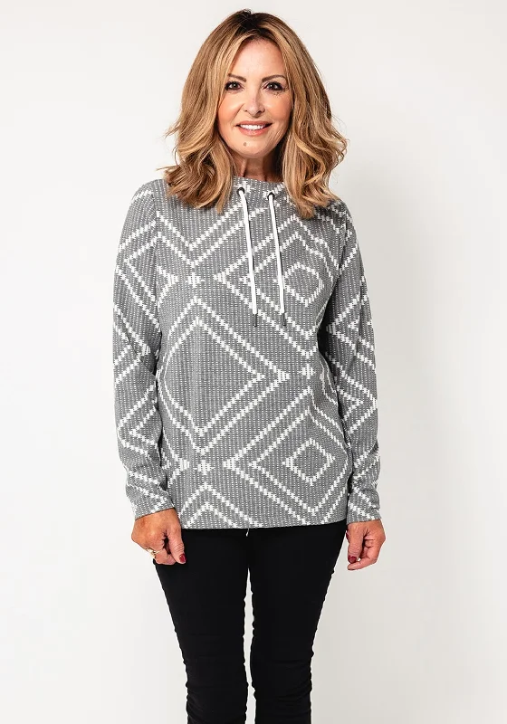 Cecil Diamond Drawstring Neck Knit Sweatshirt, Grey