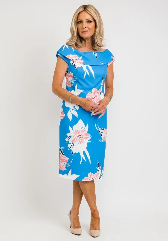 Lizabella Lily Print Bardot Dress, Blue