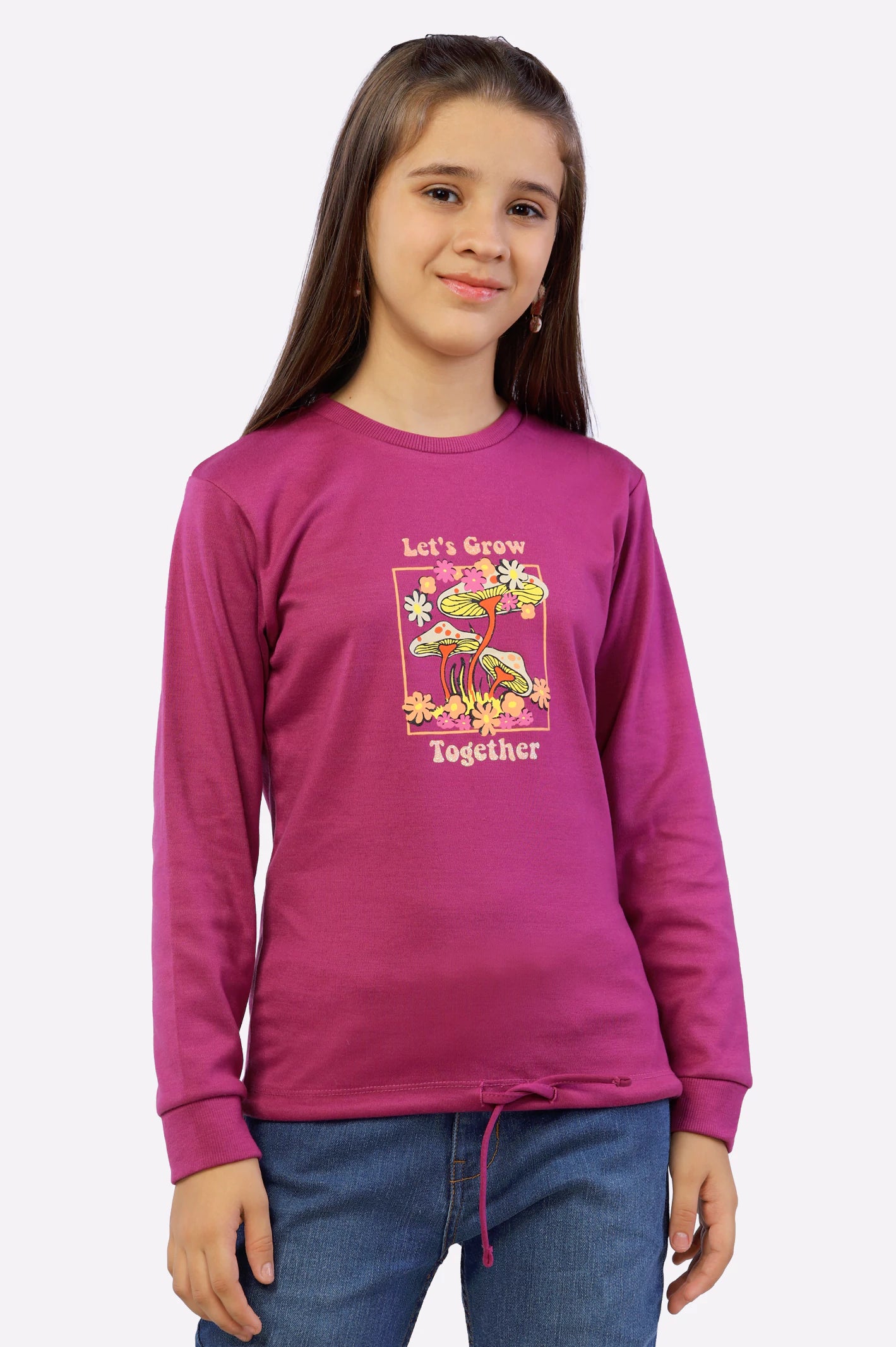 Purple Graphic Printed Girls Sweatshirt