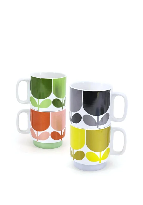 Orla Kiely Stackable Flower Mugs, Set of 4