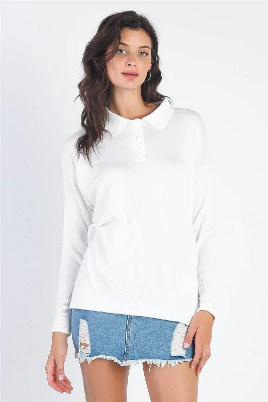 Button Up Collar Neck Long Sleeve Sweater