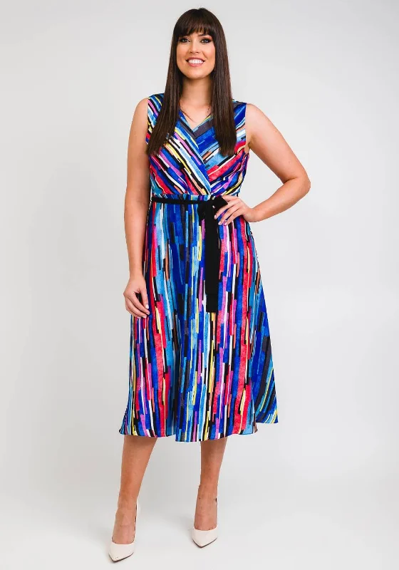 Lizabella Geometric Block Stripe Midi Dress, Blue Multi