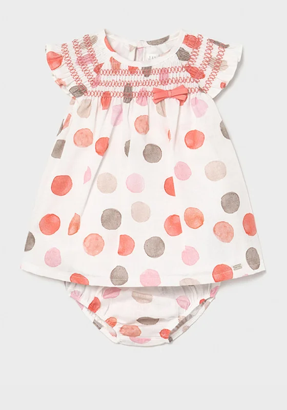 Mayoral Baby Girls Linen Polka Dot Dress, White