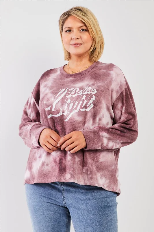 Mauve & Purple Tie-Dye Bleach Effect Graphic Print Detail Long Sleeve Sweatshirt