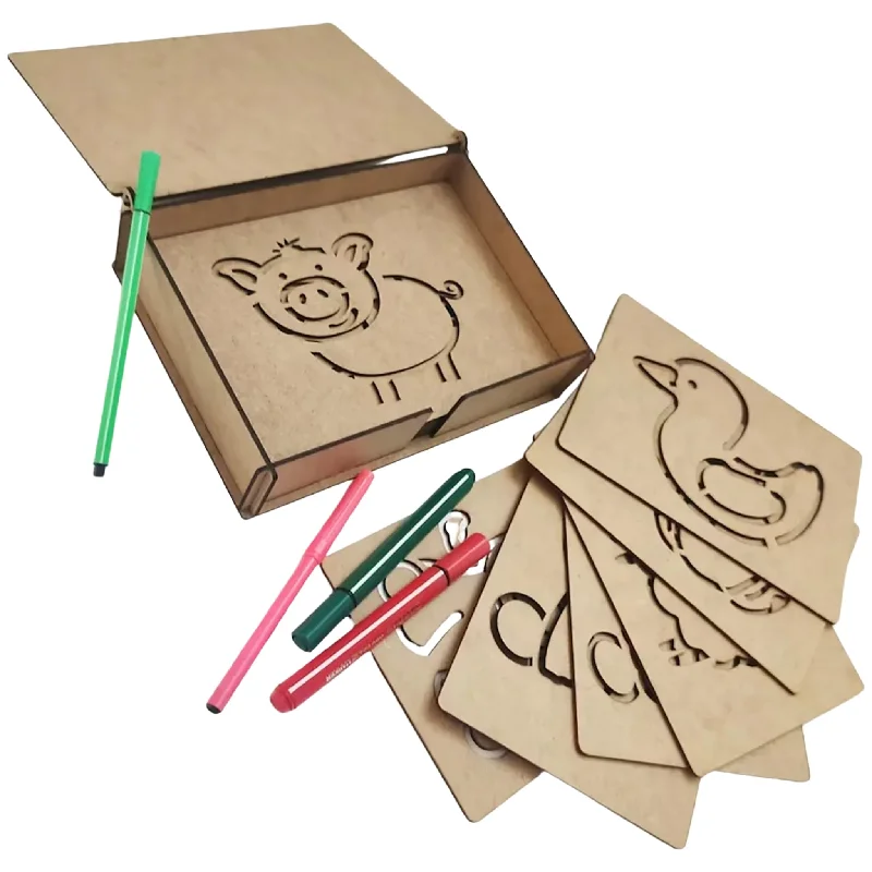 Cliths Montessori Farm Animals Stencil Set - 14 Templates for Handwriting, Drawing, and Artistic Expression