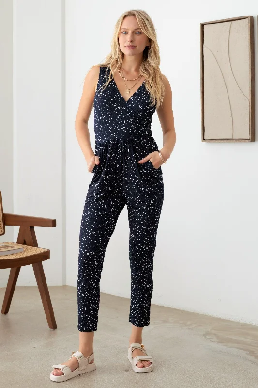 Sleeveless Faux Wrap Abstract Print Jumpsuit