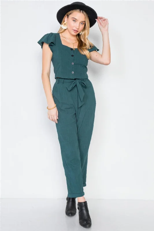 Teal Two Piece Crop Top High-Waist Pant Set /3-2-1