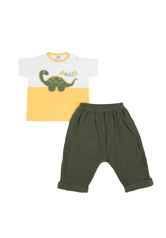 FS Baby Boy Dino Tee and Trouser Set, Yellow