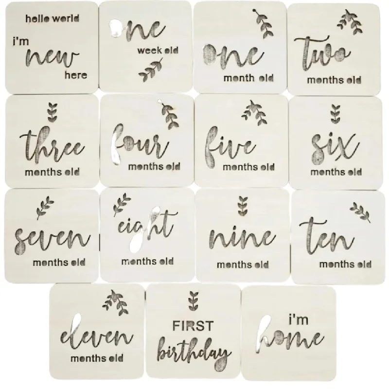 American Elm Wooden Baby Milestone Cards Set of 15 | First Year Wood Discs | Baby Shower & Newborn Gift Milestone (3.75 Inch)