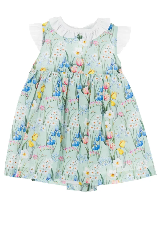 Sardon Baby Girls Frill Flower Dress, Green