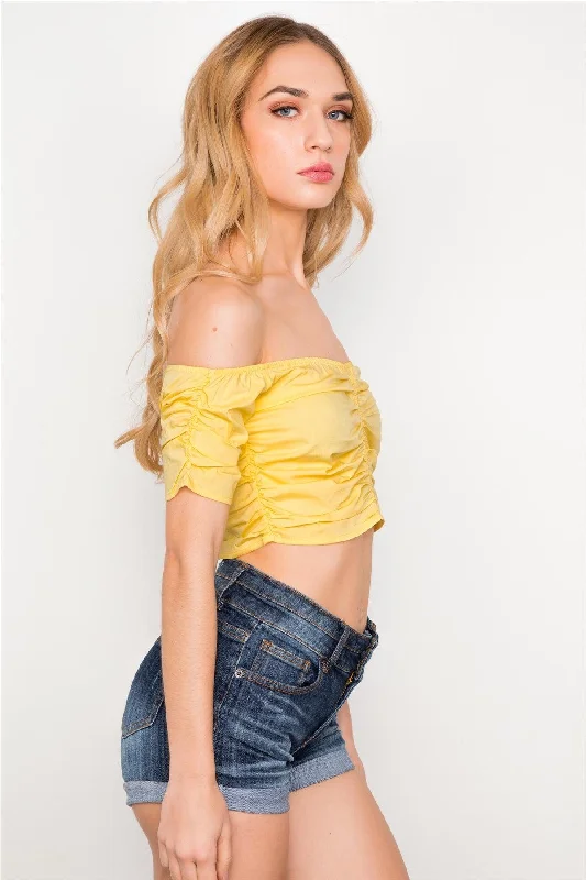 Yellow Off The Shoulder Ribbed Crop Top /3-2-1