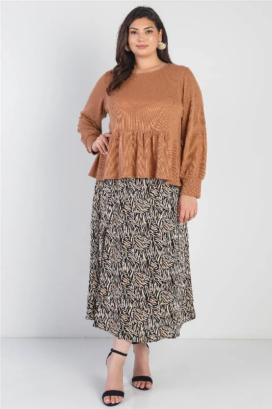 Plus Size Waffle Knit Back Button Long Sleeve Top /3-2-1