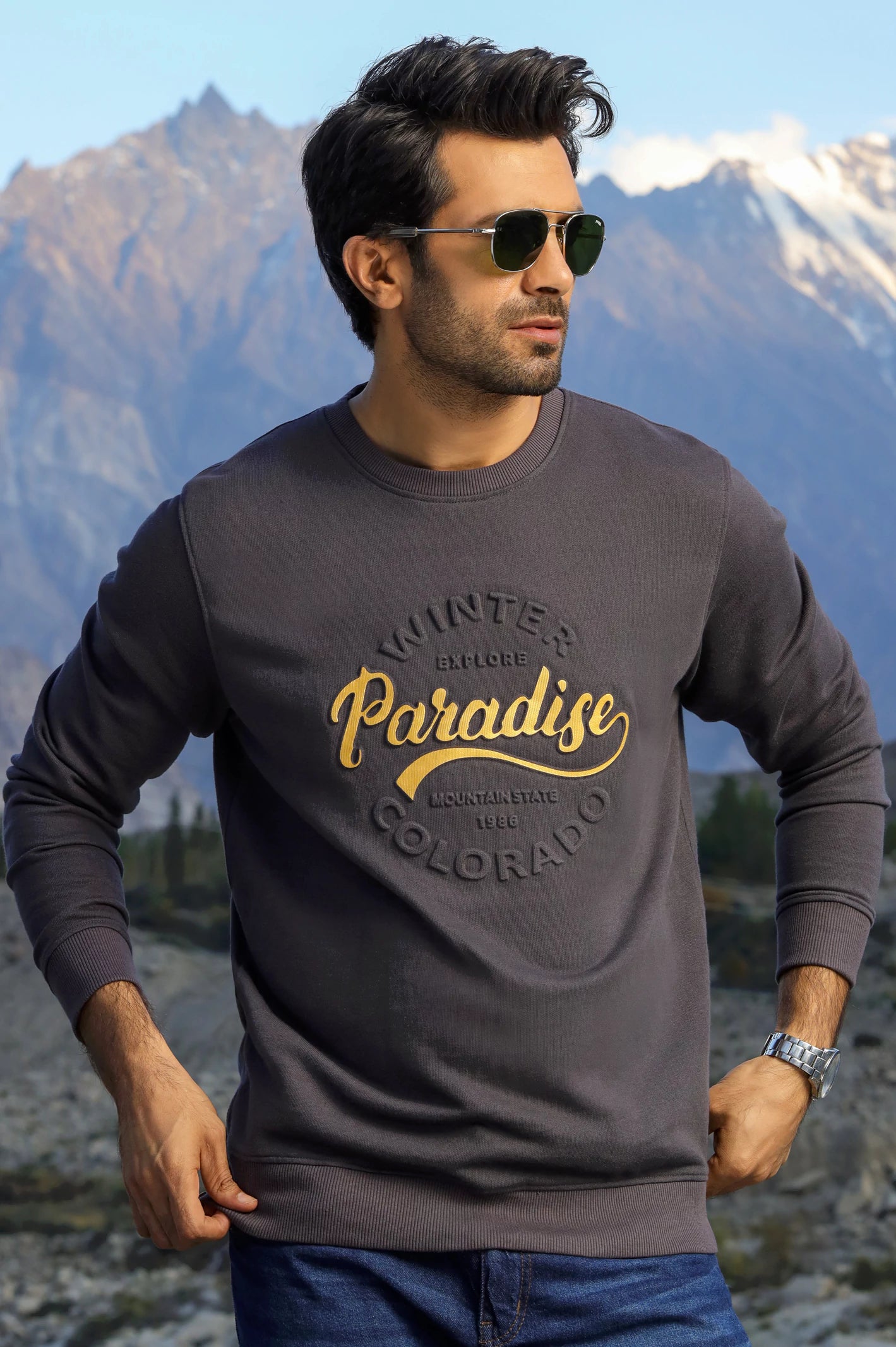 Charcoal Embossed Print Sweatshirt