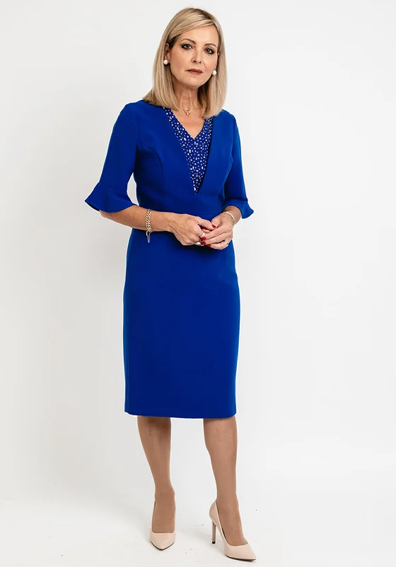 Lizabella Embellished V-Neck Pencil Dress, Royal Blue