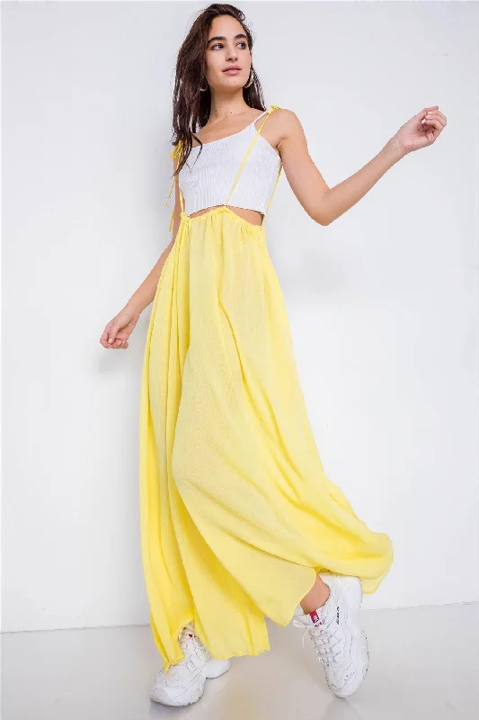 Yellow Overall Vintage Sheer Wide Leg Jumpsuit   / 4-2-1