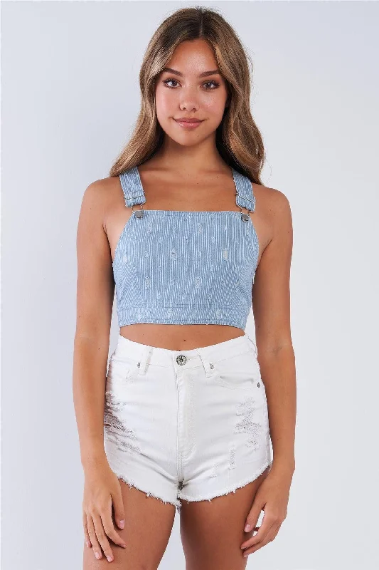 Light Denim White Striped Overall Cropped Top /3-2-1