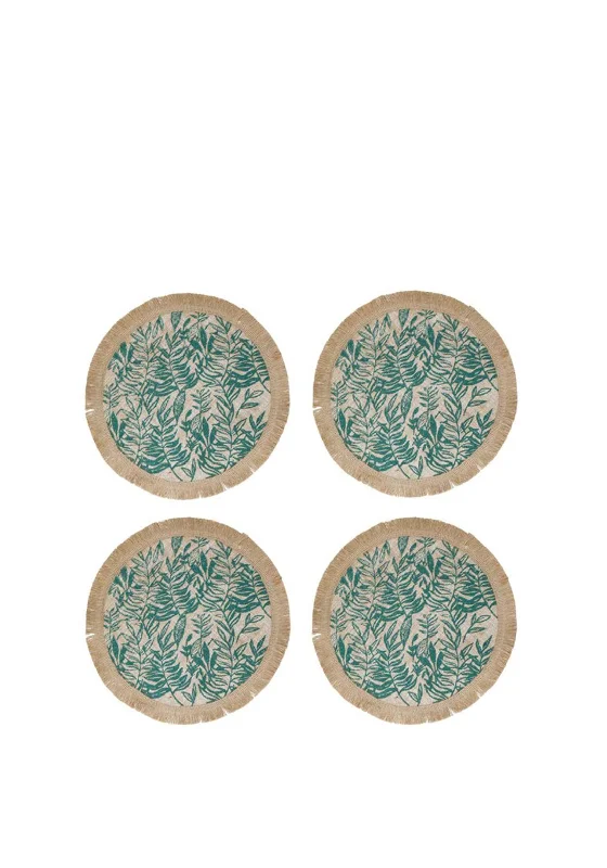 Creative Tops Set of 4 Hessain Woven 42cm Placemats, Green Leaf