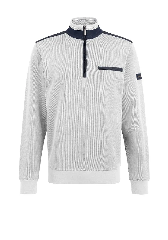 Bugatti Quarter Zip Contrast Trim Sweatshirt, Grey & Navy