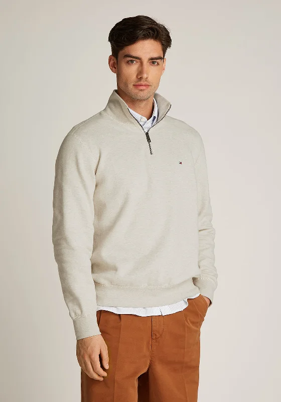 Tommy Hilfiger Essential Quarter Zip Sweatshirt, Heathered Oatmilk