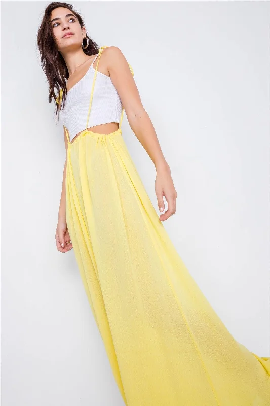 Yellow Overall Vintage Sheer Wide Leg Jumpsuit / 3-2-1