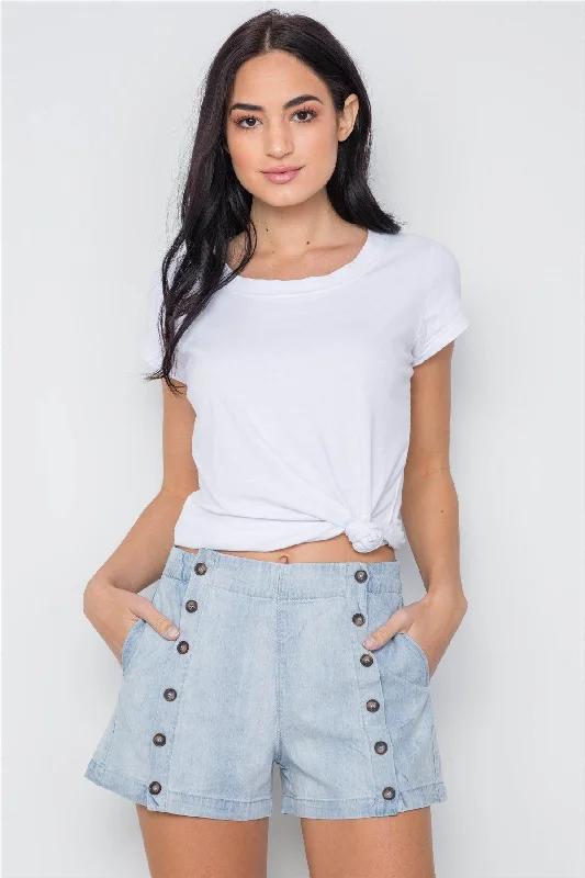 Washed Mid Rise Button Down Denim Short /3-2-1