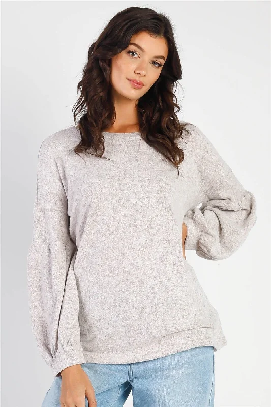 Taupe Round Neck Juliette Long Sleeve Top /1-1-1