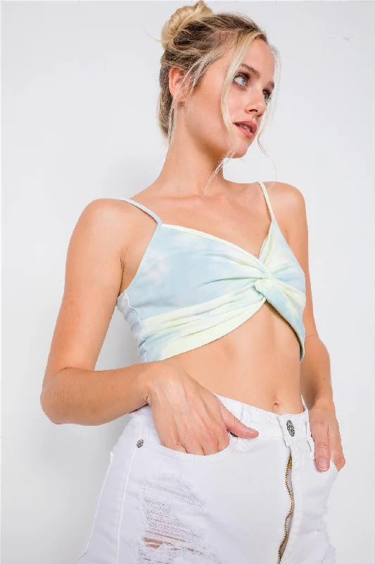 Neon Mint Tie Dye Front Twist Crop Top /3-2-1