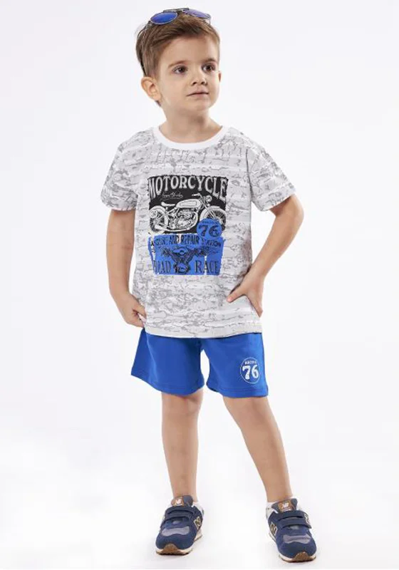 Hashtag Boy Motorcycle Tee and Short Set, Blue