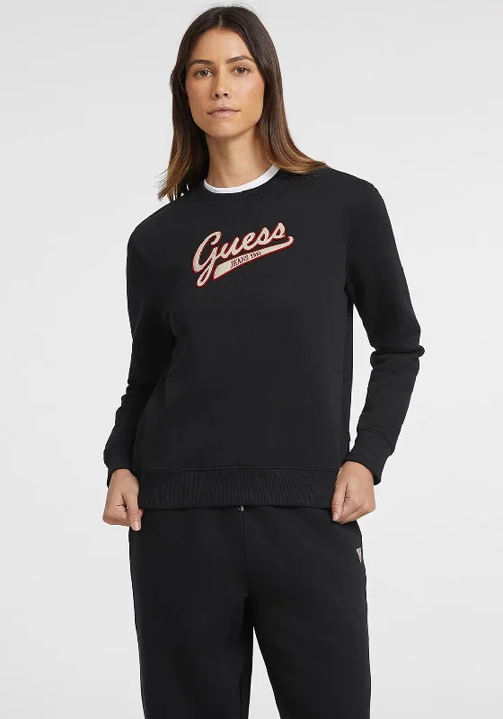 Guess Womens Script Logo Sweatshirt, Black