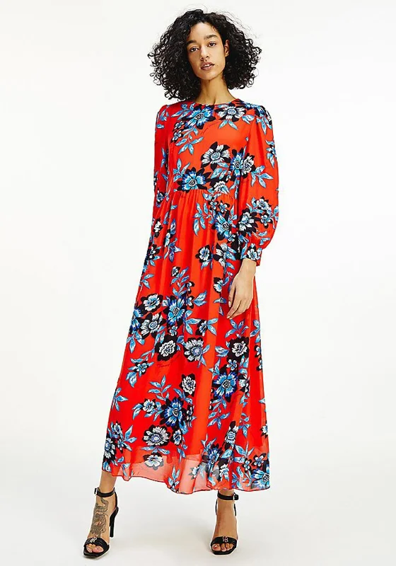 Tommy Hilfiger Chiffon Floral Maxi Dress, Red