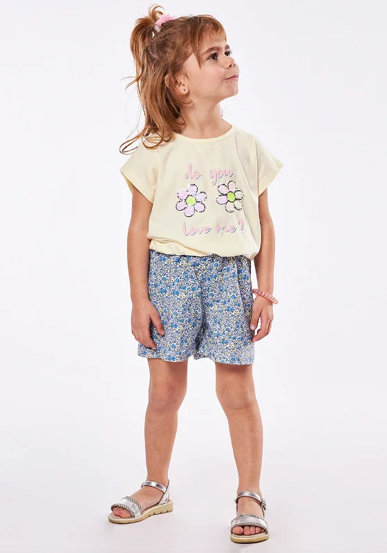 Ebita Girl Ditsy Floral Top Short and Headband Set, Lemon