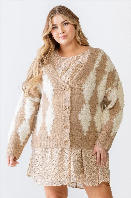 Plus Size Knit Button-Up Long Sleeve Sweater Cardigan /3-2-1