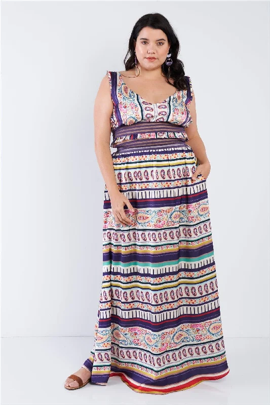 Junior Plus Size Boho Stripe Crop Top & Maxi Skirt Set /1-1-1