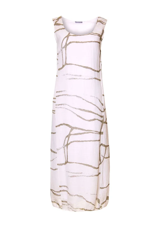 Naya Sleeveless Abstract Print Linen Midi Dress, White