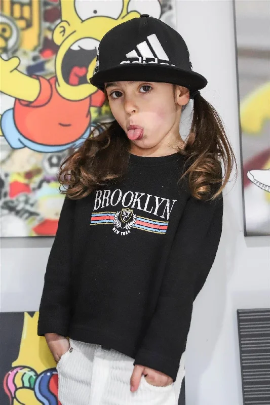 Toddler Little Girls Black "Brooklyn" Long Sleeve Sweater