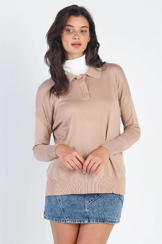 Button Up Collar Neck Long Sleeve Sweater