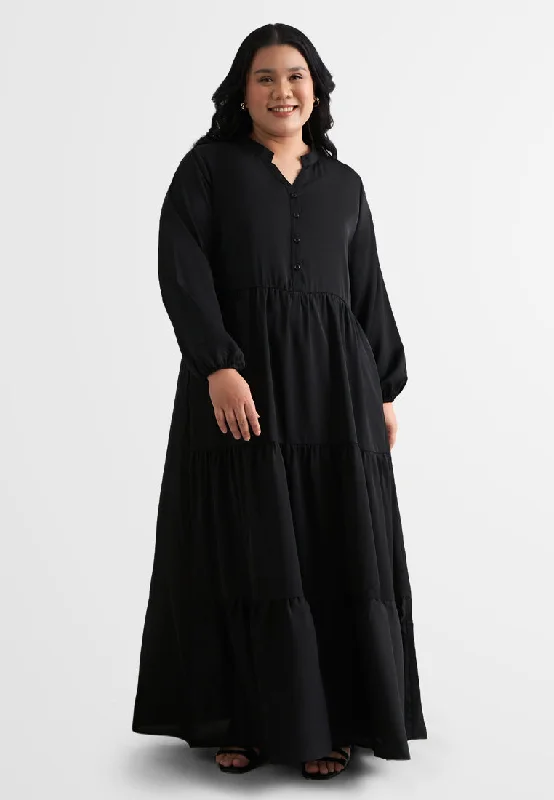 Tamera Half Button Tiered Long Dress