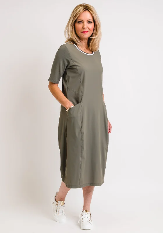 Naya Rib Neck Jersey Panel Midi Dress, Green