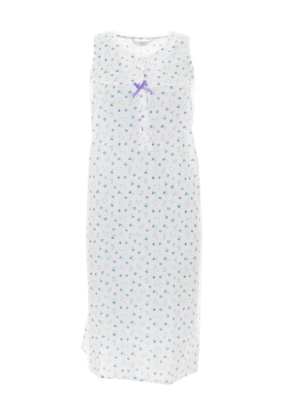 Marlon Floral Sleeveless Nightdress, White & Purple