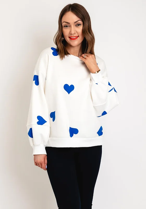 Serafina Collection One Size Heart Print Sweatshirt, White & Blue