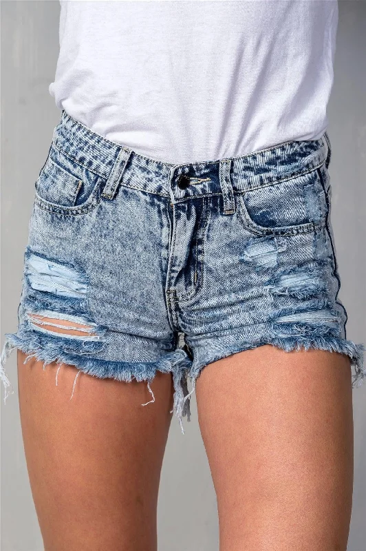 Acid Washed Denim Distressed Frayed Hem Shorts /1-2-2-1