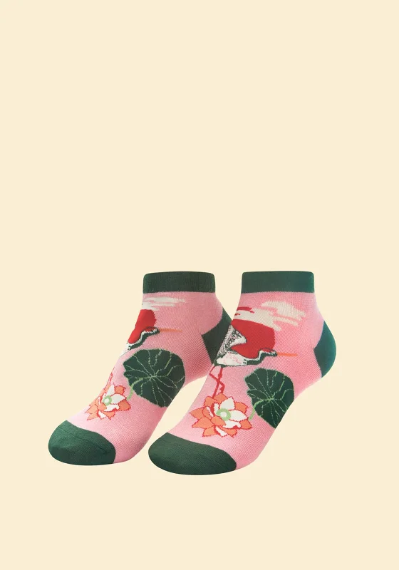 Powder Crane at Sunset Trainer Liner Socks, Pink